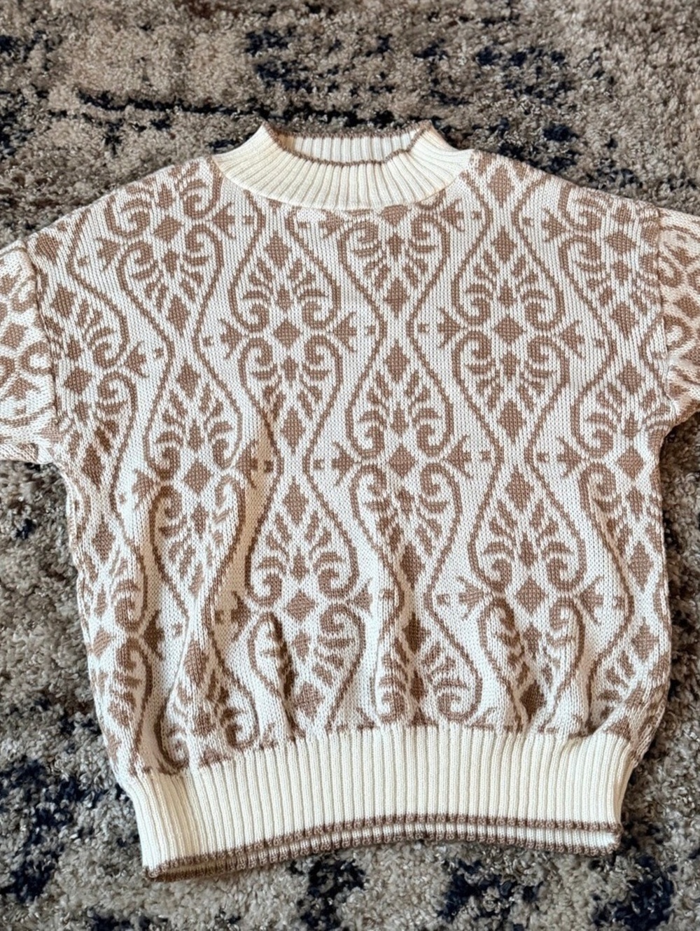 Cricket Lane Cream Damask Short Sleeve Sweater